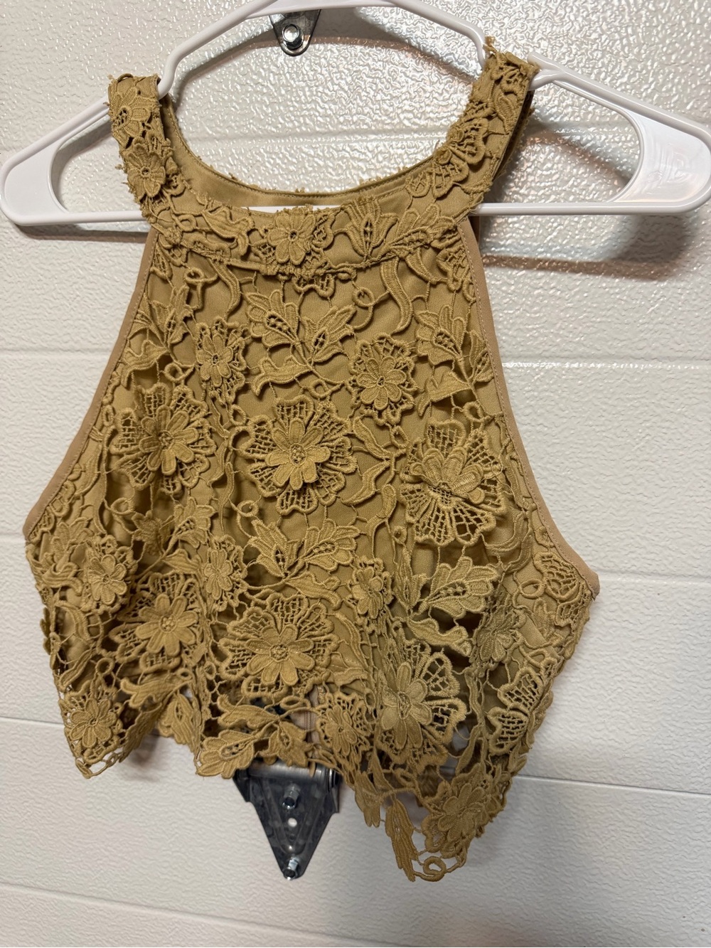 Papaya Tan Crochet Floral Halter Crop Top